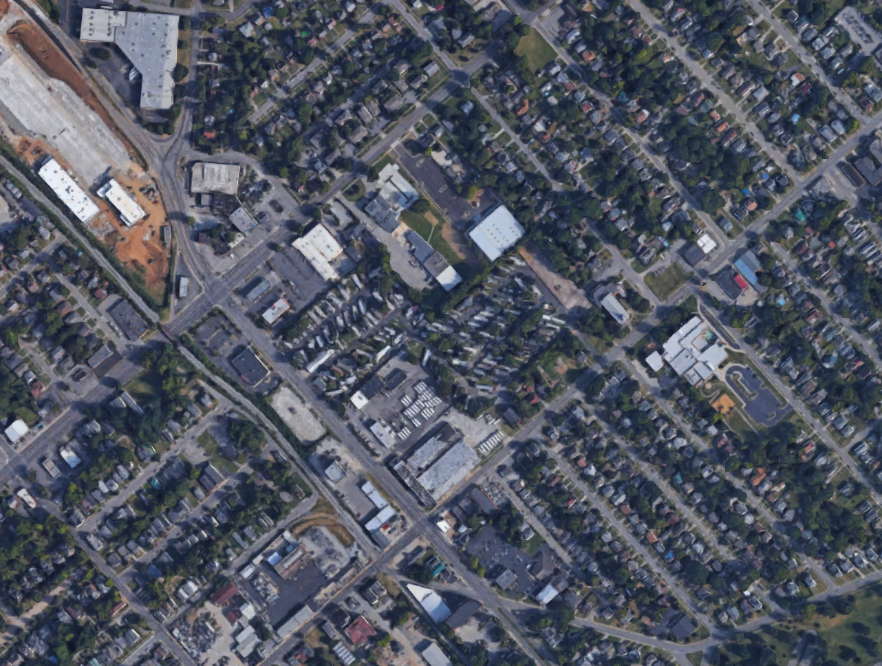 One of the few permitted trailer parks in Lexington, Kentucky. An industrial area with many manufacturing jobs lies immediately to the northwest, with discount supermarkets and groceries within walking distance to the north. (Google Maps)