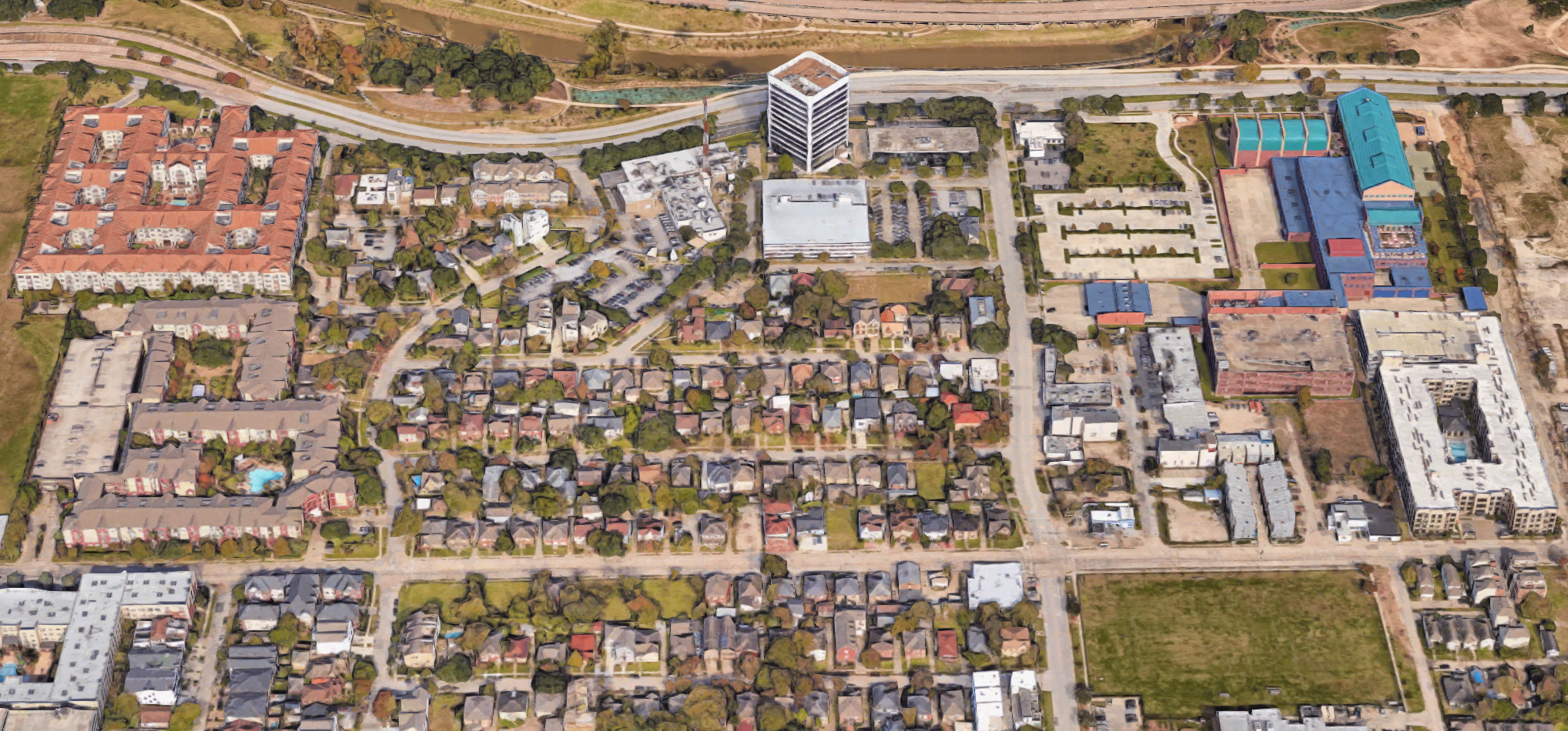 The kind of unpredictable diversity that calls to mind Jane Jacobs’ Hudson Street: a TV station and a US Secret Service office nestled among a beautiful neighborhood mixing single-family homes and apartments. (Google Maps)