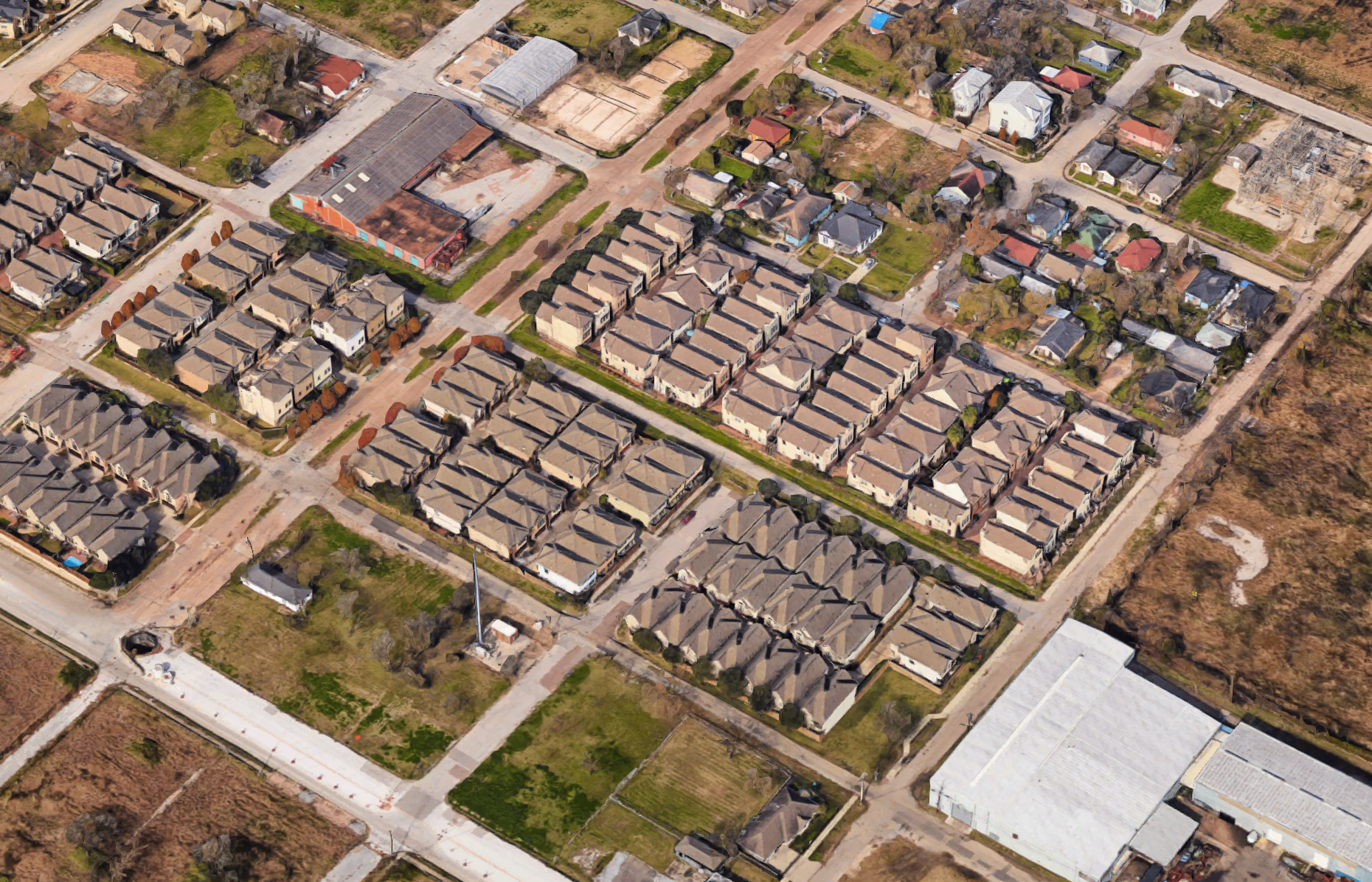 A cluster of homes without yards.