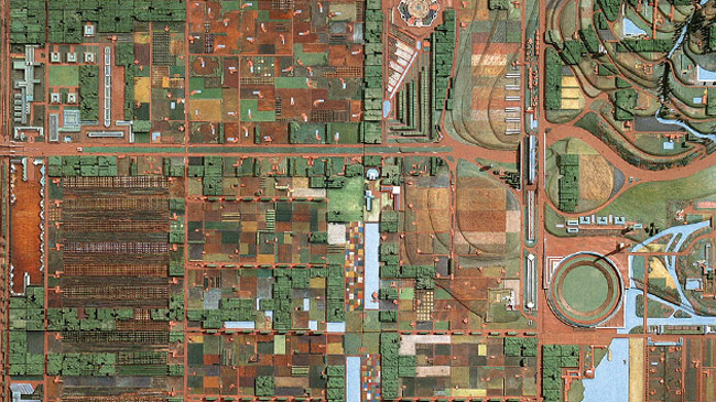 A model of Broadacre, which involves large lots and low population densities